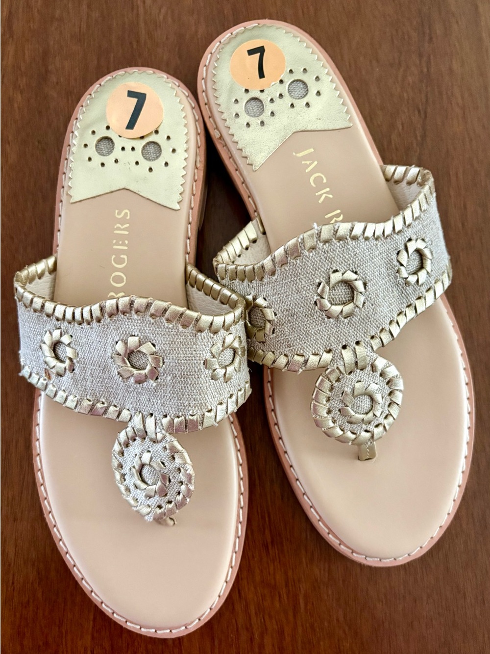 Jack Rogers Metallic Gold & Cream Braided Thong Sandals